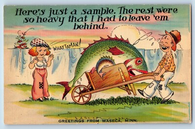 Waseca Minnesota Postcard Greetings Exaggerated Comic Humor 1940 Vintage Antique