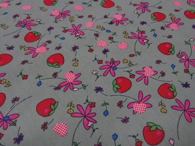 Tela Algodón Popelina Erdberren Corazones Flores Gris Rojo Verde Tela de vest... - Imagen 1 de 4