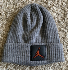 Youth JORDAN Cuffed Beanie Gray w/Black Patch  Metallic Logo, One Size, Acrylic