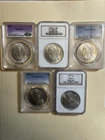 LOT OF (5) BEAUTIFUL GRADED MORGAN SILVER DOLLARS MS62,63,64 🔥🔥📈🔥