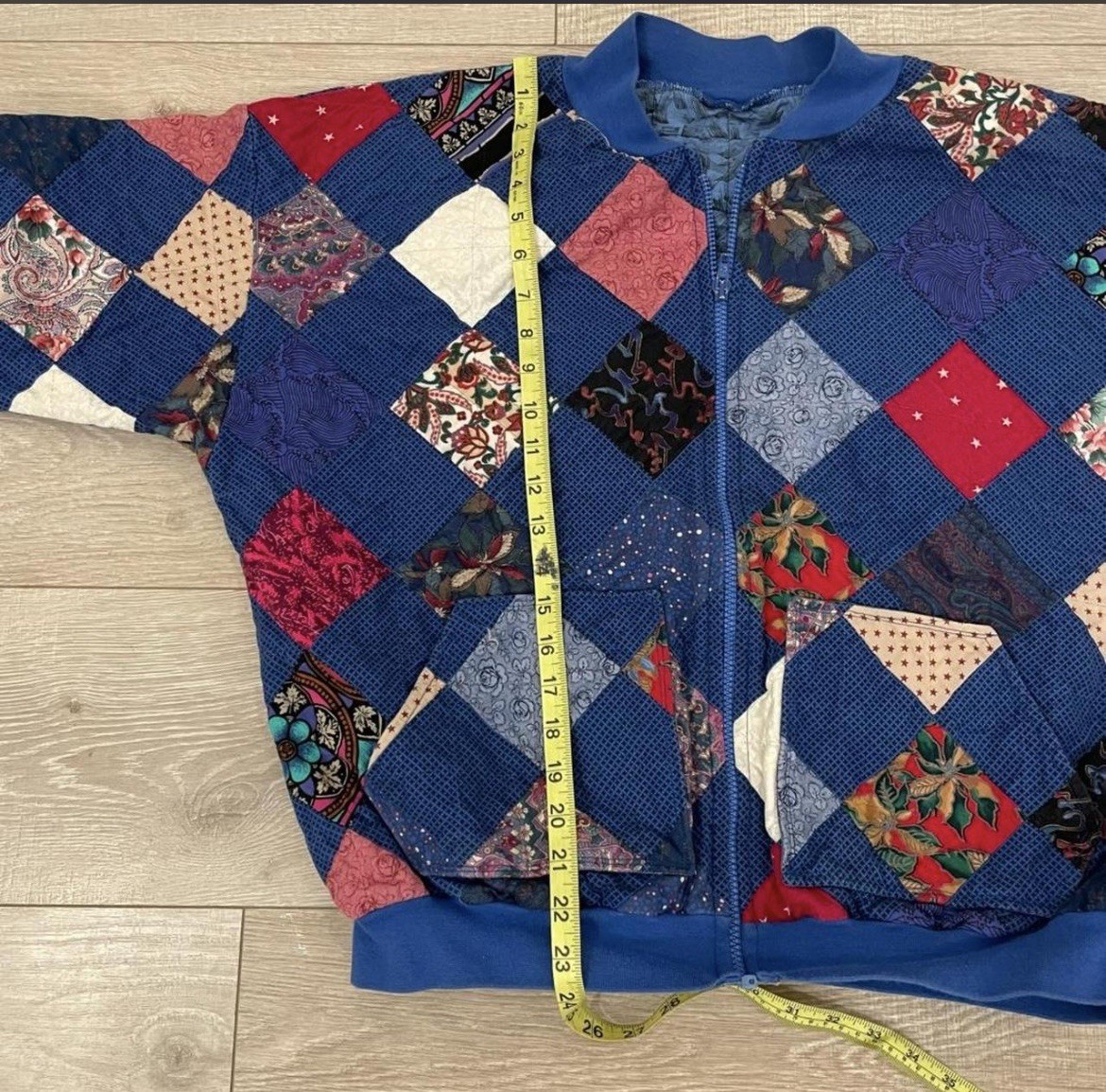 Handmade Patchwork Quilted Bomber Jacket Zip Pock… - image 3