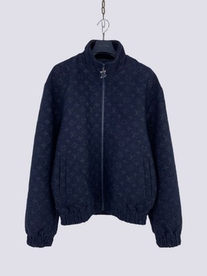 Louis Vuitton LV Monogram Wool Bouclette Zipped Blouson Jacket Navy Blue Size 48