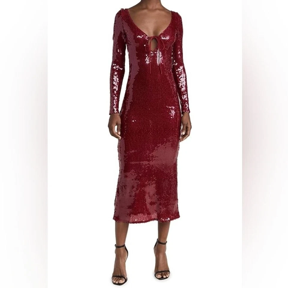 Bardot Verona Midi Maxi Dress Size 12 Red Sequined Dance Party Glam Mobwife Sexy - Image 4 of 4