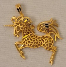 Gold Tone Rearing Unicorn Pendant - Costume Jewelry