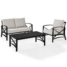 Crosley Furniture Kaplan 3Pc Patio Fabric Sofa Set in Oil Rubbed Bronze/Oatmeal