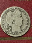 AWESOME  YEAR :  SCARCE  1916-D 25C Barber  SILVER  Quarter SOLID GOOD CONDITION