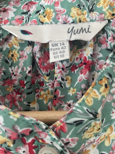 YUMI Green Floral Knee Length Dress Size 14, VGC - Picture 3 of 7