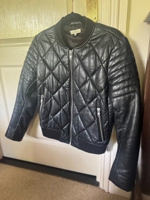 Sandro Paris Quilted Lambskin Leather Bomber Jacket   Black   Women Size 2 UK10