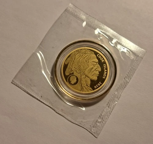 2020 COOK ISLANDS $5 BUFFALO INDIAN HEAD 200 MG .9999 GOLD ULTRA THIN COIN