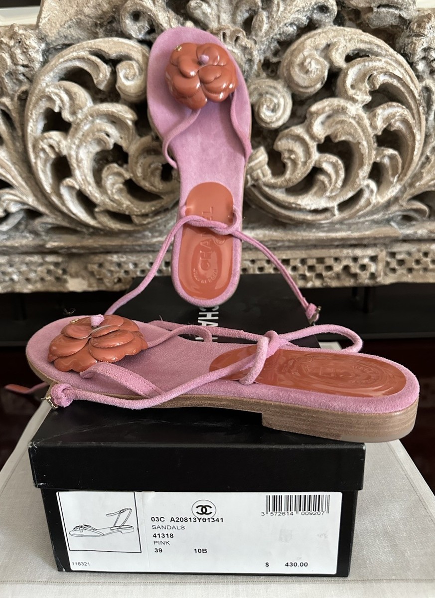 Chanel Pink Suede sandals Sz39 NIB | eBay