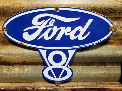 VINTAGE FORD PORCELAIN SIGN OLD MICHIGAN CAR AUTO PARTS V8 FOMOCO TRUCK SALES