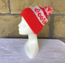 vintage Coors beer red and white stocking cap beanie with pom pon