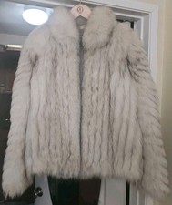 Saga Fox Genuine Blue Fox Fur Jacket Women s Small Silver Gray Luxury Coat