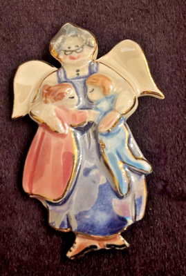#ad Grandma Grandkids Brooch Art To Wear Angel 1998 22K Gold Trim Handmade 2.5quot; Pin $12.97