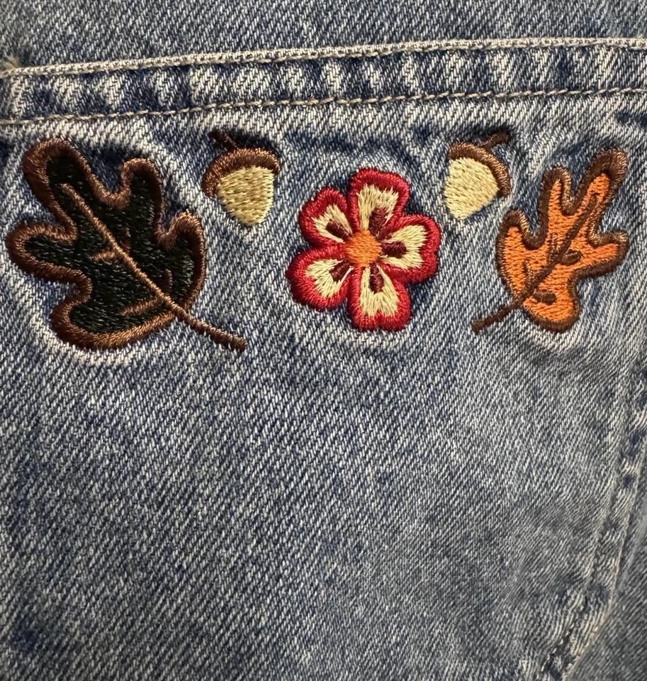 Girls Denim Jumper Dress Size 7 Embroidered Floral Pockets Fall Casual Vintage - Image 4 of 4