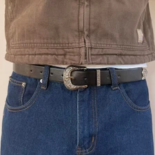 Y2K Black Silver Western Belt – Vintage Style, Fits 26–34, Unisex, Brand New