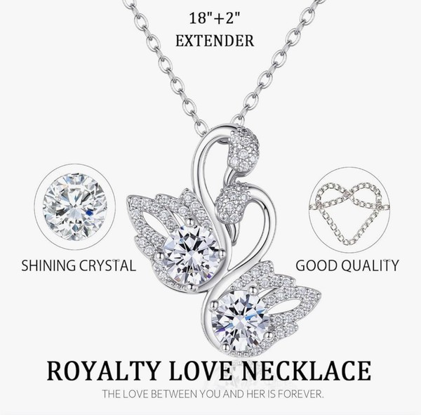 Alternate view of Swans Embracing Pendant Austrian Crystal Gold Plated Necklace Gift Her Bridal