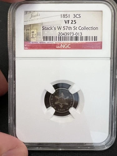 1851 Silver Three-Cent Piece. NGC VF25. Stack’s W 57th St Collection
