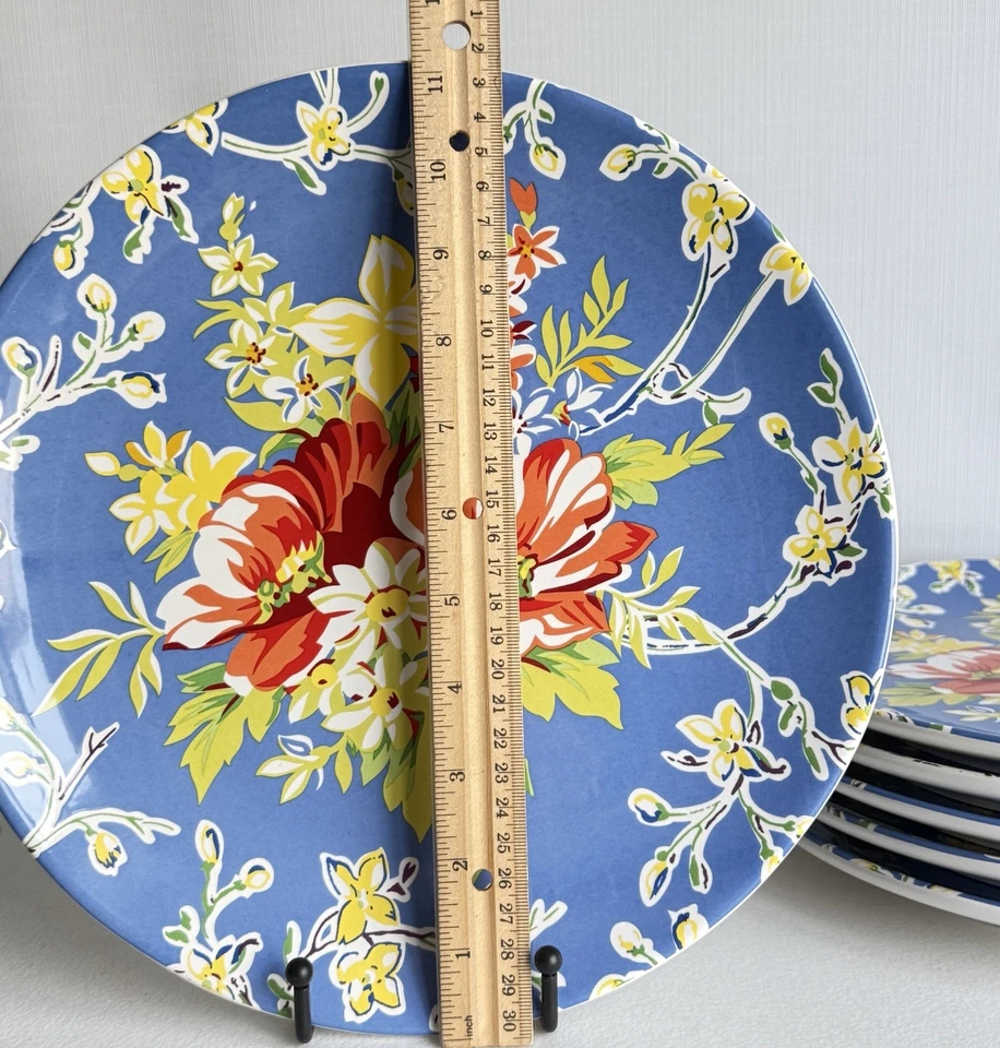 Set of 6 Certified International April Cornell Dinner Plates 11” Floral Blue - Image 4 of 4