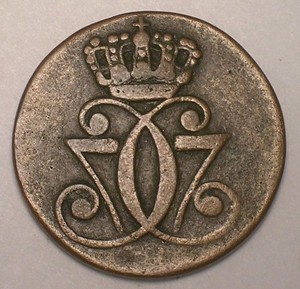 1771 Denmark Danish One 1 Skilling Crowned Monogram Coin F