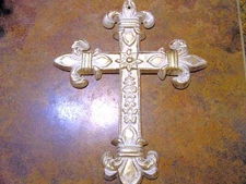 Cast Iron wall cross, Off white with gold highlights, Christian art