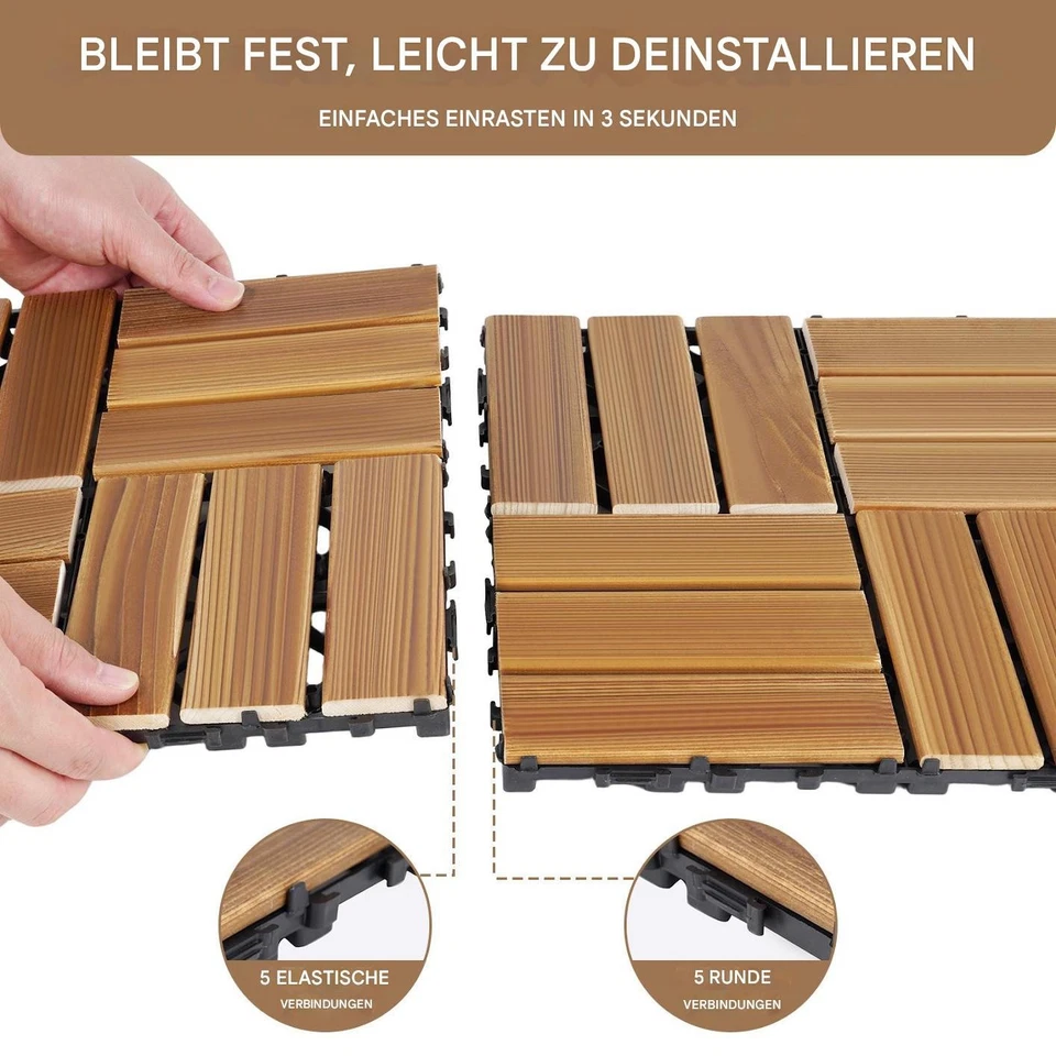 2.4m² Holzfliesen Terrassenfliesen Holz Fliesen Mosaik 30x30cm 27STK Balkonboden - Bild 2 von 4