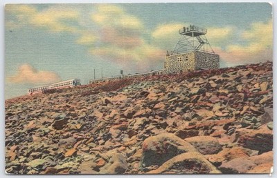 Vintage Pikes Peak Summit Cog Train & Stone Summit House Postcard