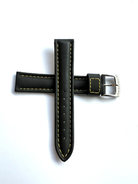 Bracelet de montre - Boucle argentée - Cuir véritable - 20 mm - Noir - Neuf