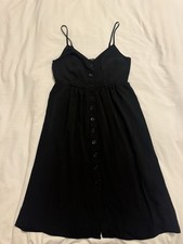 Forever 21 Women Black Button-Front Midi Sundress Adjustable Straps Large goth