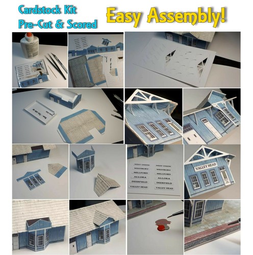 Z Scale or N Scale Building Model Train Station - Pre-Cut Cardstock Kit - Picture 8 of 12