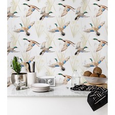 Watercolor ducks Non-Woven wallpaper white wall Home Mural Traditional Decor