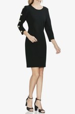 Vince Camuto Little Black Dress Sz 8 With Buttons On Sleeve