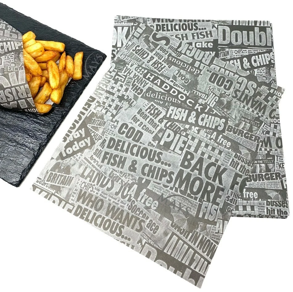 NEWSPAPER PRINT GREASEPROOF PAPER WRAP LINER FISH CHIP TAKEAWAY APPROX 75  SHEETS