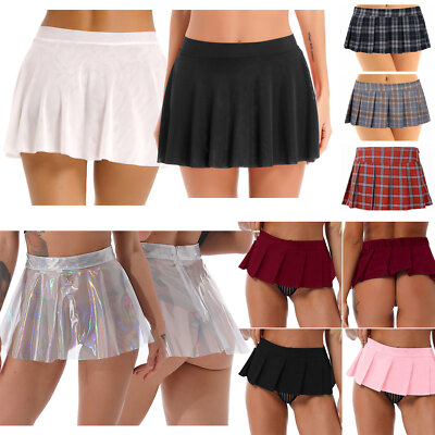 Women's Transparent See-through Flared Shiny Skirt Pleated