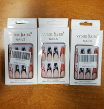 3 Boxes of 24: Halloween French Tip Coffin Shape Press On Nails - 9D-1771 