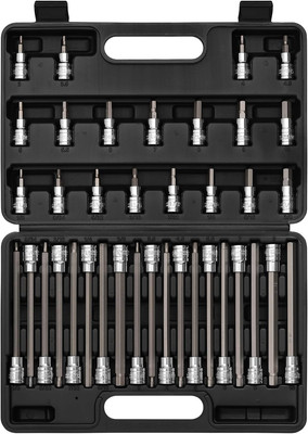 38PCS 3/8'' Drive Hex Bit Socket Set, CR-V, S2 Steel, Sae/Metric, Extra Long and