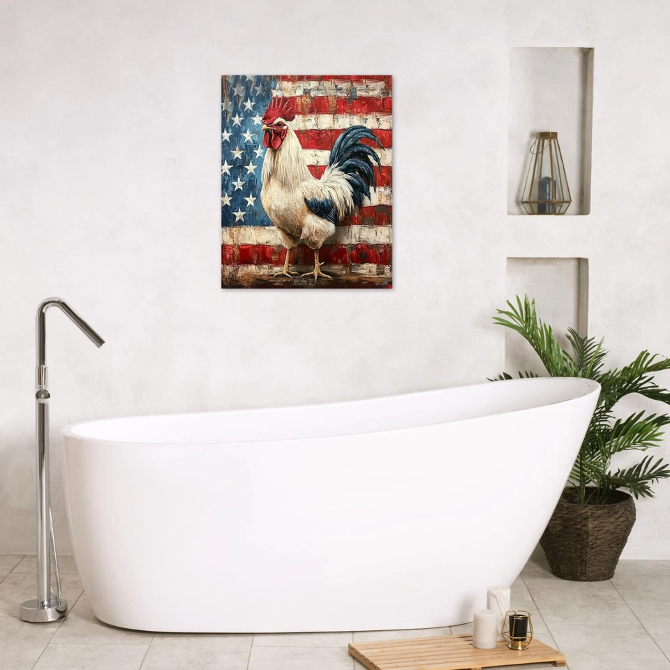 Arte de pared vintage de lona de gallo con bandera de gallo de campo para baño sala de estar Foto 2 de 4