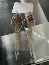 PAIR OF DANGLE DROP GOLD TONE EARINGS EARRINGS  12cm beads chains teardrop