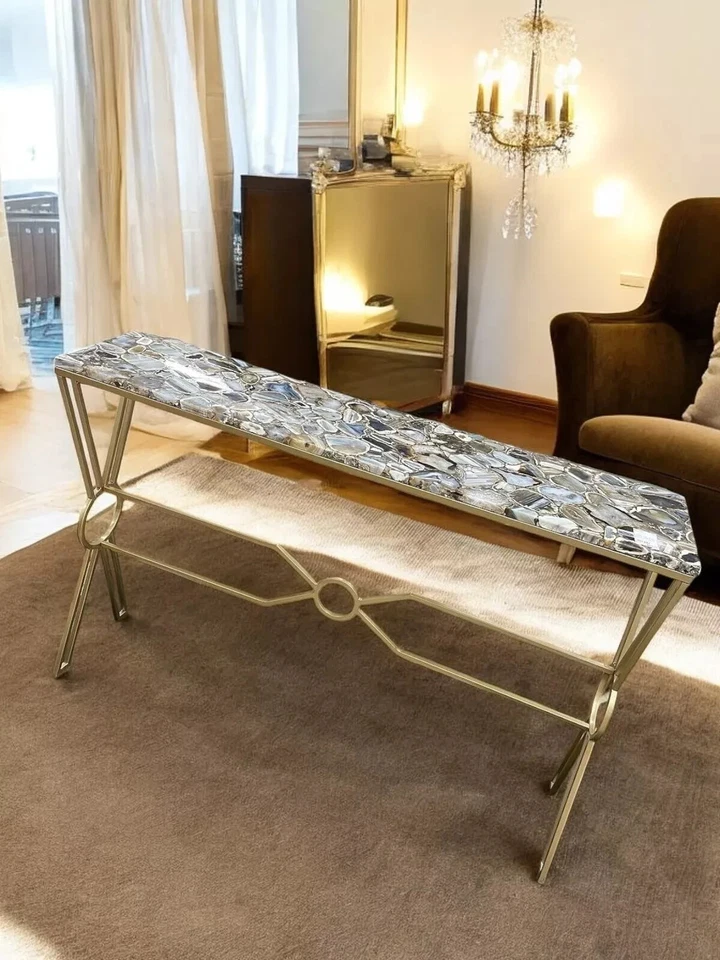 24"x15" Grey Agate Stone Console Table Top | Luxury Living Area & House Decor - Image 4 of 4