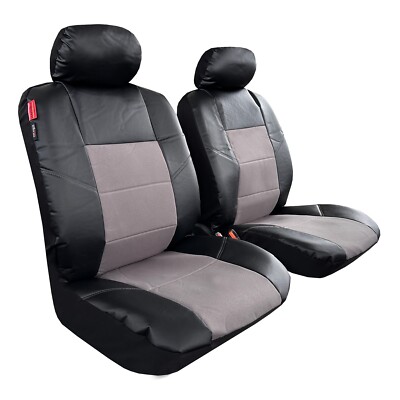 Black Grey Leather Canvas Seat Covers For Car Truck SUV