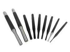 9Piece Roll Pin Punch Set 6" Long 4" Short Pins Sizes 1/16" Through 3/8"
