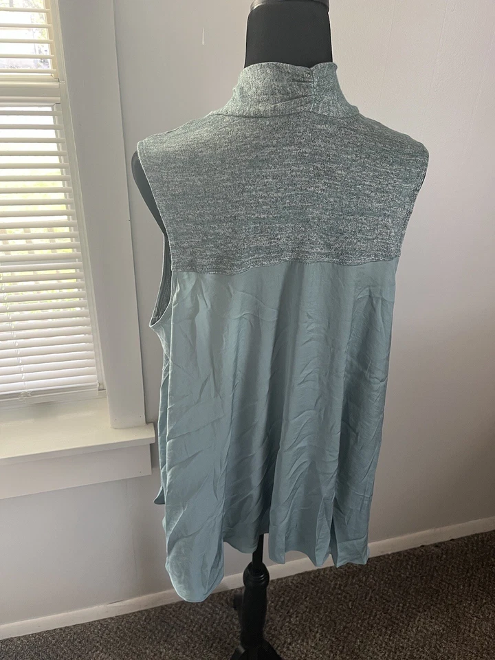 LOGO by Lori Goldstein Space Dye Knit Vest Satin Trim Sea Green 1X A285354 NEW - Image 3 of 4