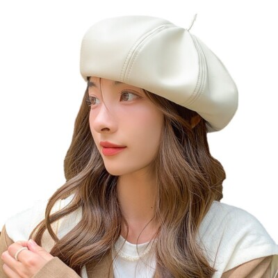 9973 Women\'s Faux Leather Beret Hat Classic French Hats Solid Newsboy Lady Faux Leather Beret Beanie Hat Cap Newsboy Casual Retro  main image 3
