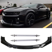 Gloss Black For Chevy Camaro Front Bumper Lip Splitter Spoiler Kit + Strut Rods