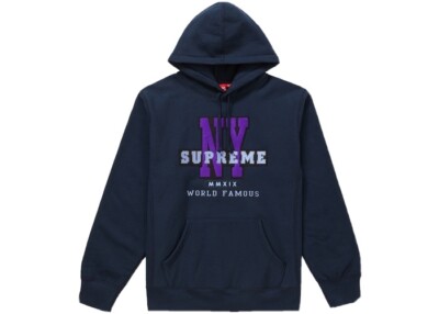 Supreme NY Hoodie Navy/Purple hooded Sweatshirt XL “FW 19” | eBay UK
