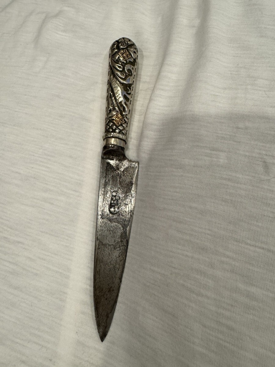 Vintage Argentina Silver Industria Gold Inlay Gaucho Knife