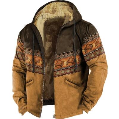 Vintage Graphic Hoodie Jacked Western Cowboy Loose Indian Yellowstone Bison