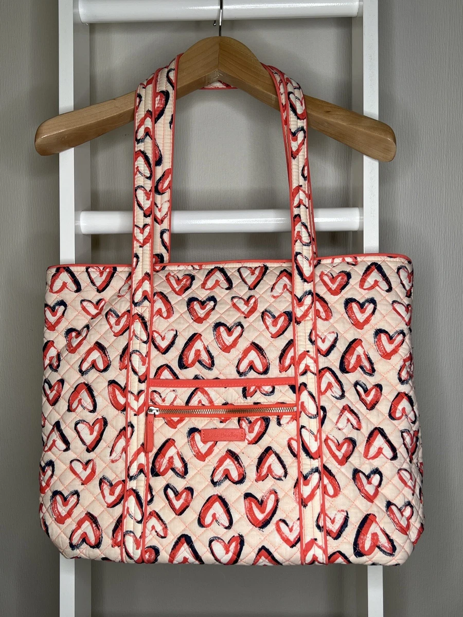 Vera Bradley Iconic Vera Tote Rare Desirable Heart Design Zip Top