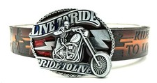 LIVE TO RIDE CHOPPER BIKER EMBOSSED COWHIDE LEATHER BELT BUCKLE COMBO USA MADE