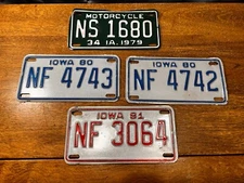 Lot of 4 Vintage Iowa Motorcycle License plates 1979, 1980 and 1981